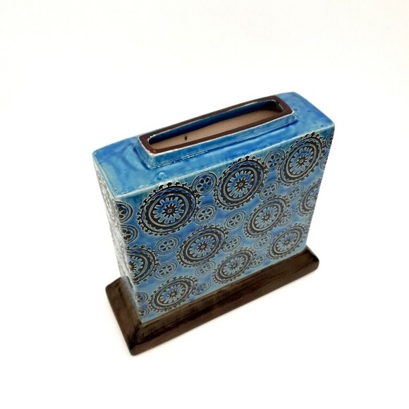 Rectangular Floral Vase Blue Ceramic Glazed 8" x 8" Square Centerpiece Home Deco - Picture 9 of 9
